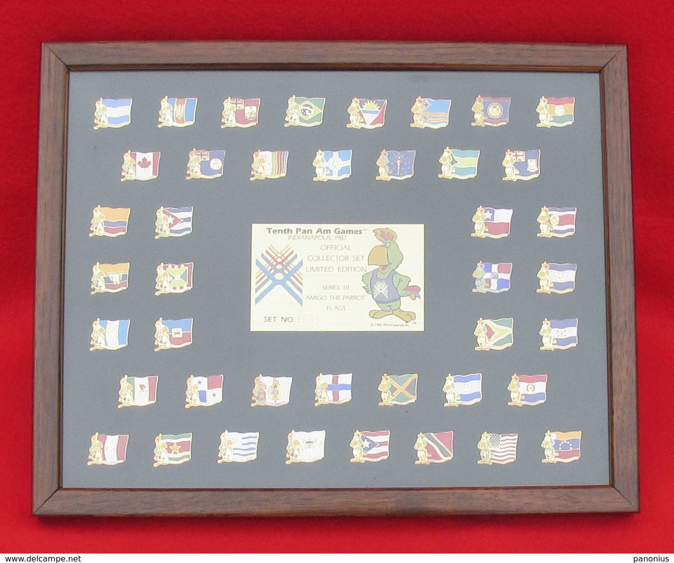 VINTAGE TENTH PAN AM GAMES INDIANAPOLIS UNITED STATES 1987 COLLECTOR SET FRAMED PINS BADGES!!! - Uniformes Recordatorios & Misc