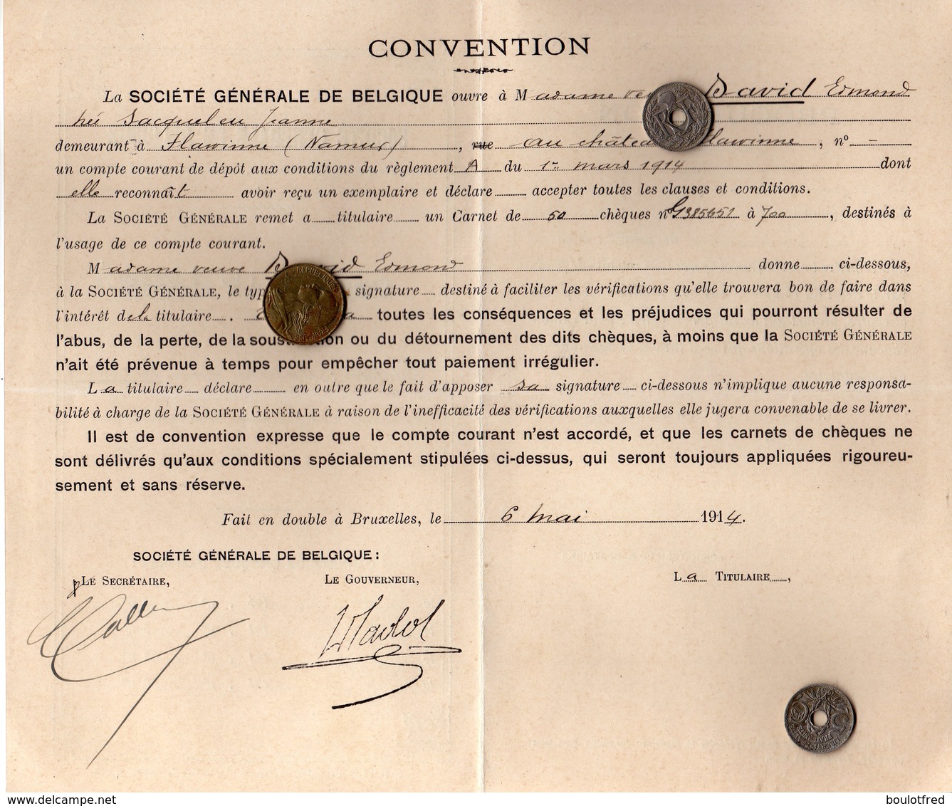 3 Documents Société Générale De Belgique 1914 - Madame Veuve Edmond David Château De Flawinne - Banque & Assurance