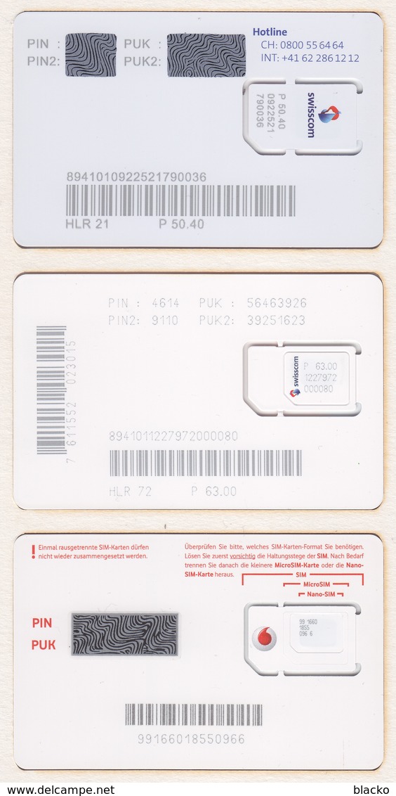 GSM SIM - Mint - Switzerland - 2 Diff. Natel + 1 Vodafone - Unbroken Chip Yyy - Schweiz