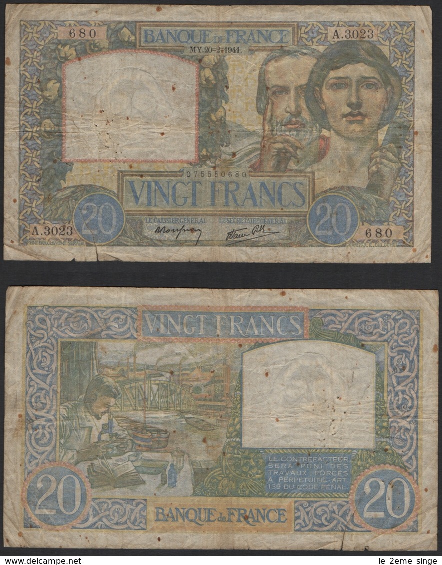 FRANCE Billet De 20 Francs 1941 Science Et Travail - 20 F 1939-1942 ''Science Et Travail''