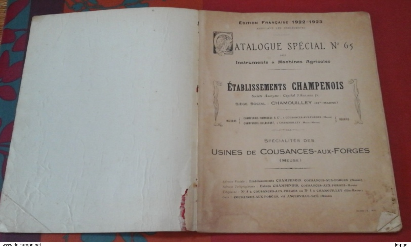 Catalogue 1922-1923 Etablissements CHAMPENOIS Cousances Aux Forges (Meuse) Instruments Et Machines Agricoles - Publicités