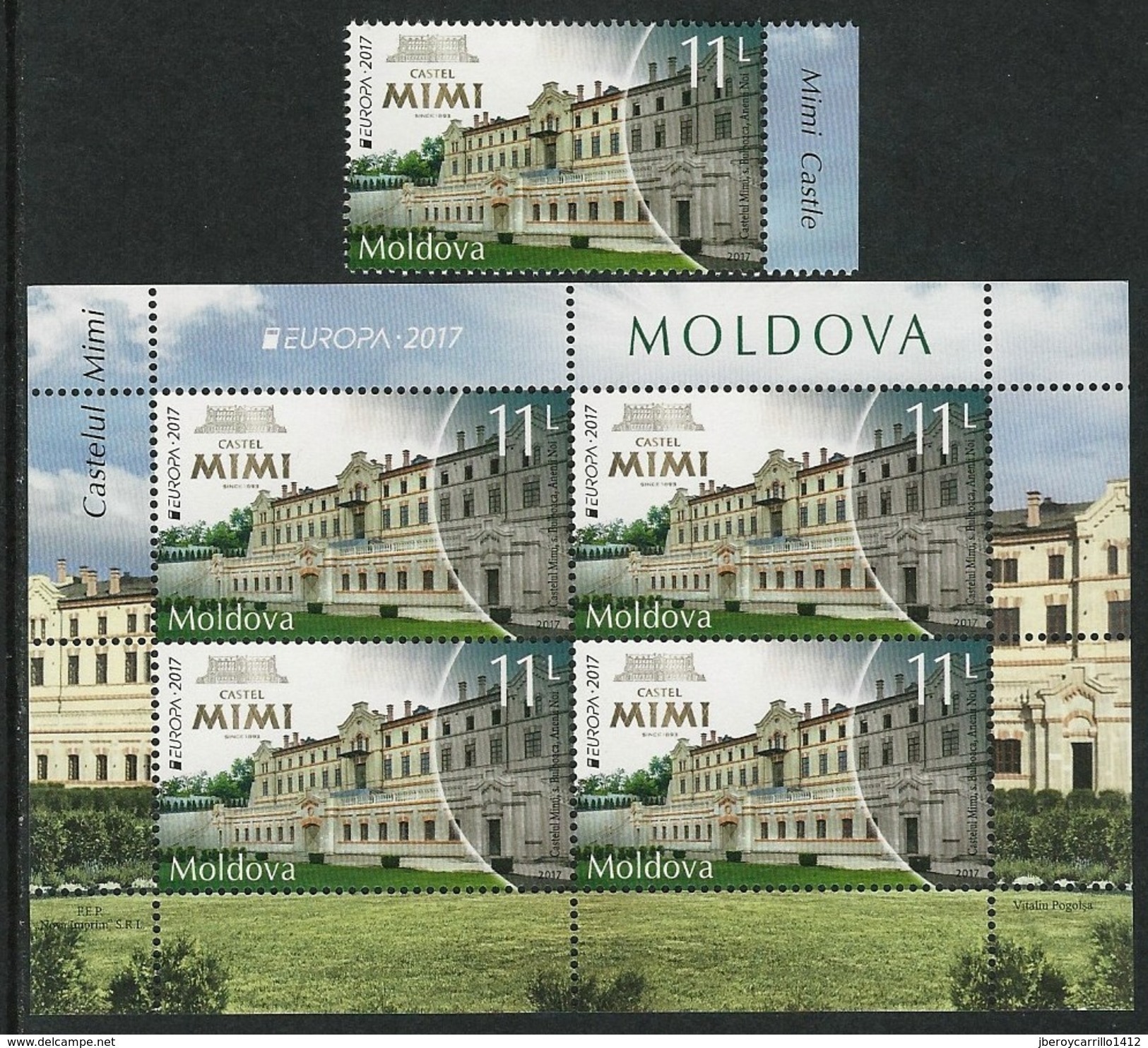 MOLDAVIA/ MOLDOVA/ MOLDAWIEN -EUROPA-CEPT 2017.-TEMA:"CASTILLOS -CASTLES -SCHLÖSSER".- SERIE De 1 V + HOJITA BLOQUE - 2017