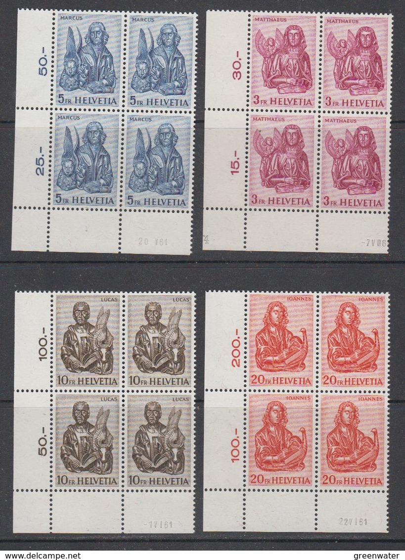 Switzerland 1961 Evangelisten 4v Bl Of 4 (corners, Printing Date) ** Mnh (42159) - Ongebruikt