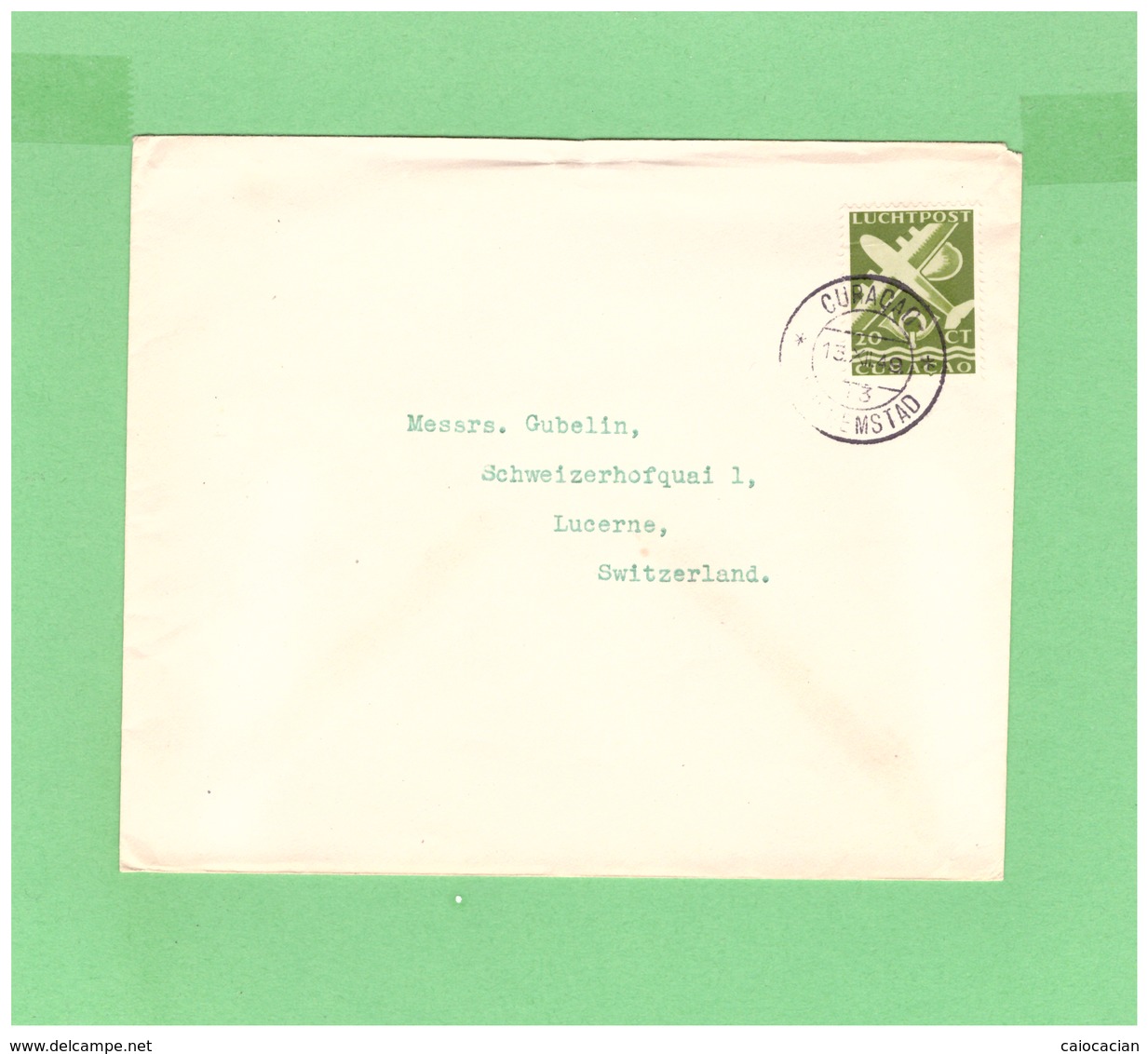 1949 CURACAO AIR MAIL COUVERT WITH 1 LUCHTPOST STAMP TO SWISS - Curaçao, Antille Olandesi, Aruba