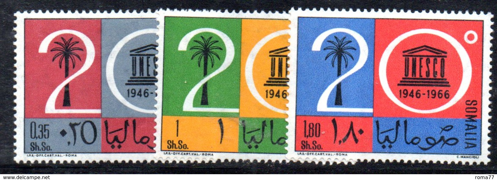 XP3814 - SOMALIA 1966 ,  Yvert N. 59/61 ***  MNH  Unesco - Somalia (1960-...)