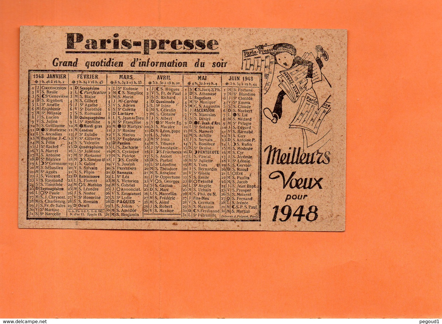 CALENDRIER. MEILLEURS VOEUX. 1948. JOURNAL " PARIS - PRESSE ". Achat Immédiat - Petit Format : 1941-60