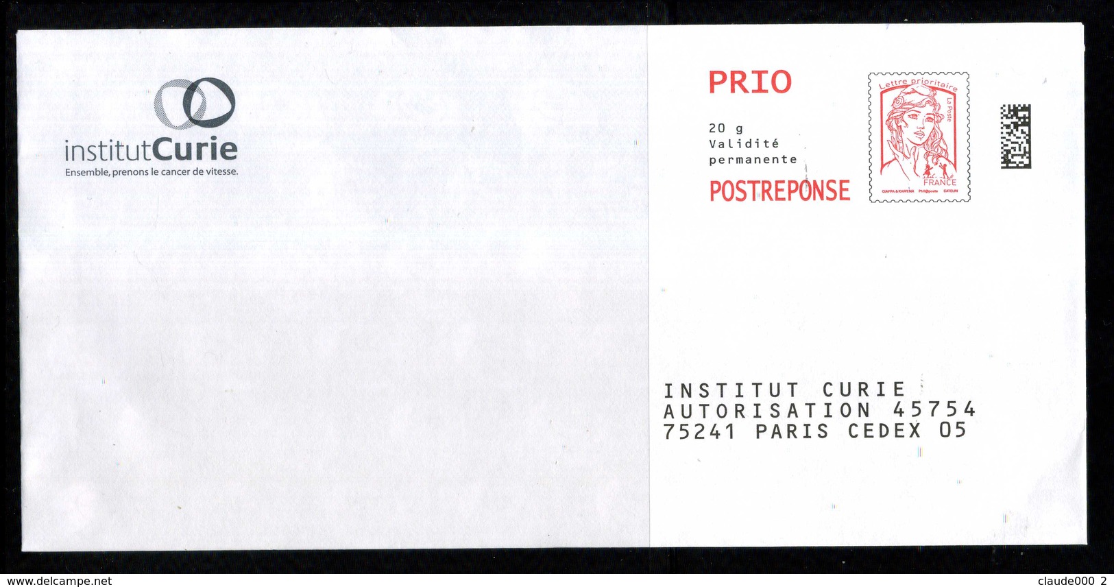 PAP Ciappa MARIANNE L'ENGAGE "  INSTITUT CURIE " Port Payé Par 181357 NEUF ** - Prêts-à-poster:reply