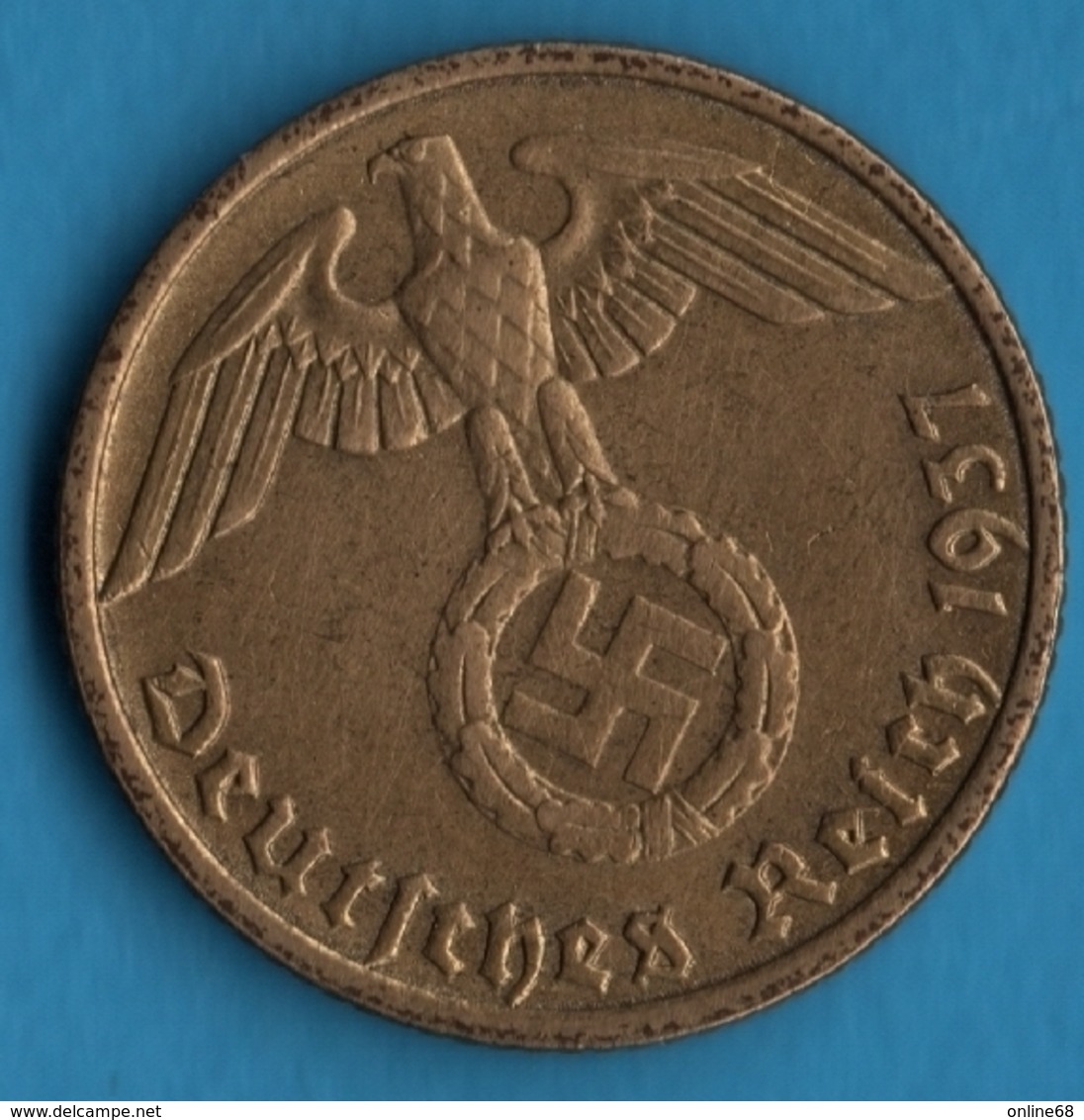 DEUTSCHES REICH 10 REICHSPFENNIG 1937 J KM# 92 (svastika) - 10 Reichspfennig