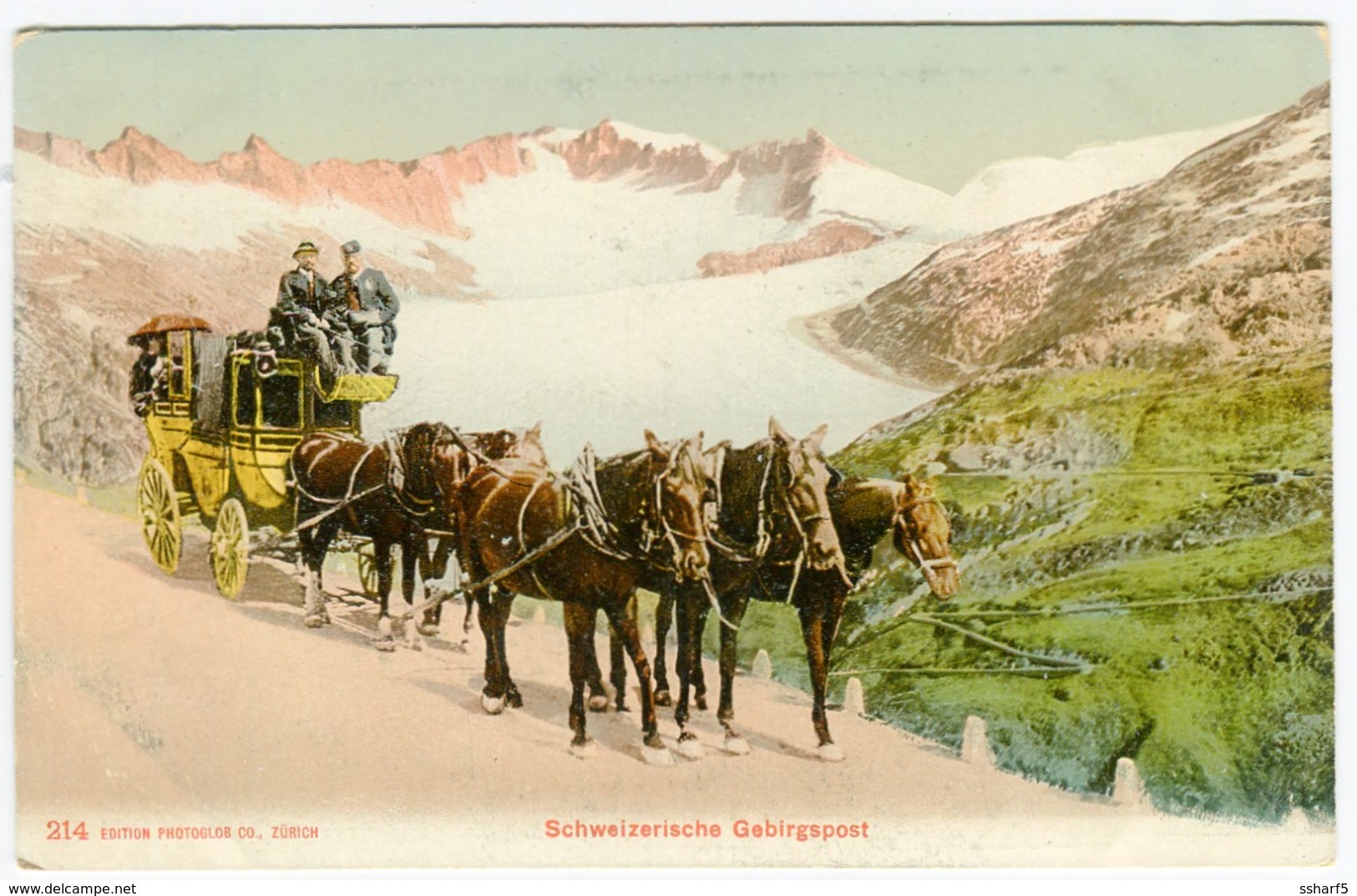 Furkapost 12 Farblitho Schweizerische Gebirgspost M. Postdiligence Alpenglüh? Um 1908 - Sonstige & Ohne Zuordnung