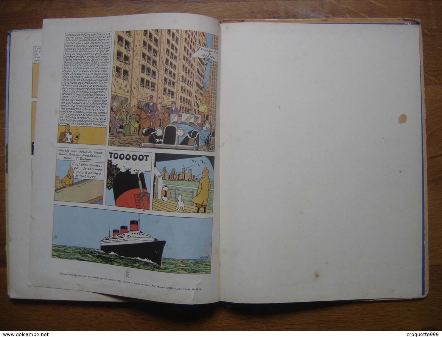 Les aventures de TINTIN en Amerique HERGE dos B 21 MAUVAIS ETAT