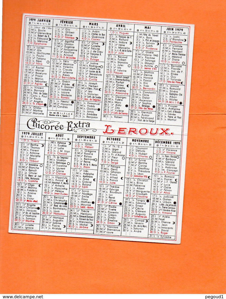 CALENDRIER De Poche 1979. CHICOREE LEROUX. Achat Immédiat - Klein Formaat: 1971-80