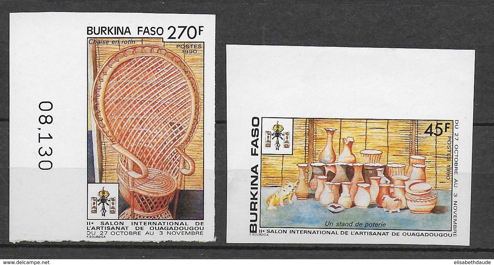 1990 - BURKINA FASO - YT N° 827+828 NON DENTELES (RARE) - ARTISANAT - Burkina Faso (1984-...)