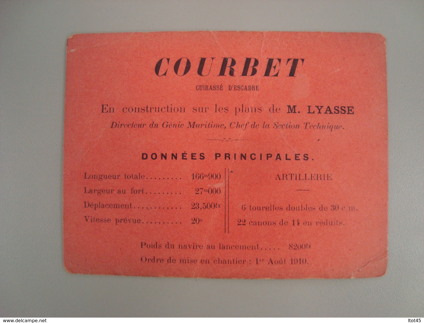 TICKET D'INVITATION POUR LA MISE A L'EAU DU "COURBET" CUIRASSE D'ESCADRE 23 SEPTEMBRE 1911 - Tickets D'entrée