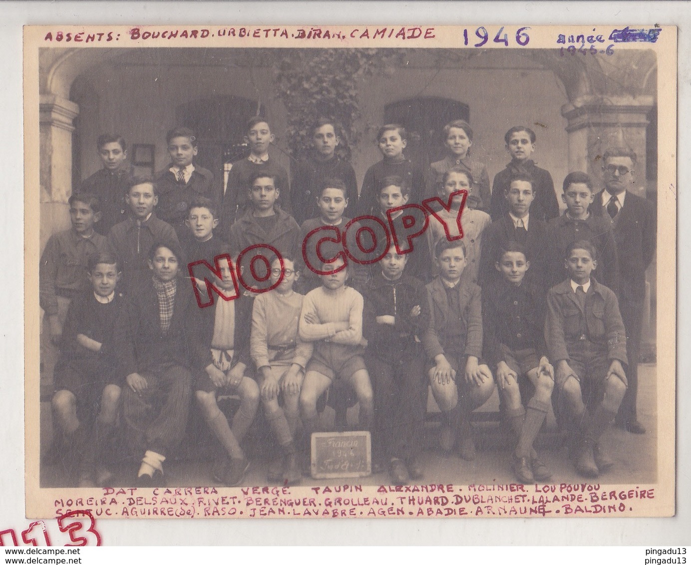 Au Plus Rapide Photo Classe Bordeaux Rue Francin 1946 élèves Nommés - Persone Identificate