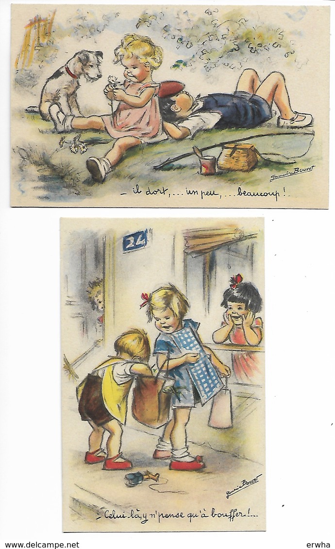 2 CARTES Germaine BOURET Humour IL DORT ... + CELUI-Là ... Humoristique Dessin B D En PARFAIT ETAT Enfants Chien ... - Bouret, Germaine