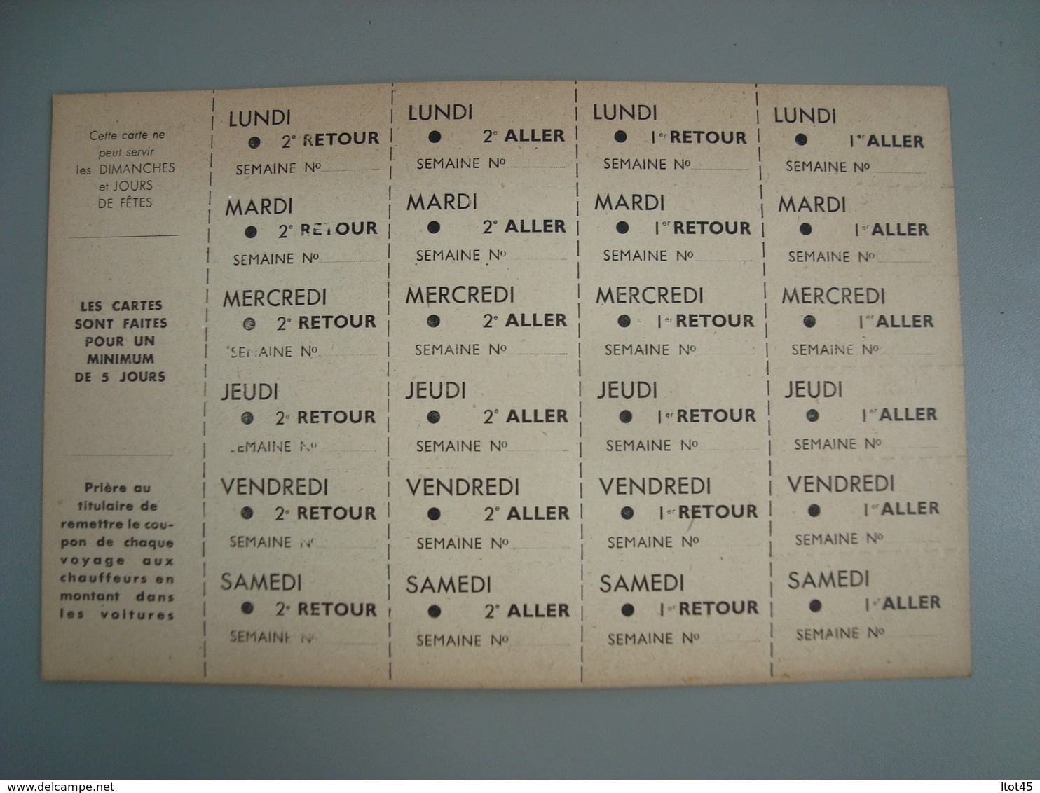 CARTE D'ABONNEMENT 5 JOURS AUTOBUS DE FONTAINEBLEAU LES CARS VERTS - Europe