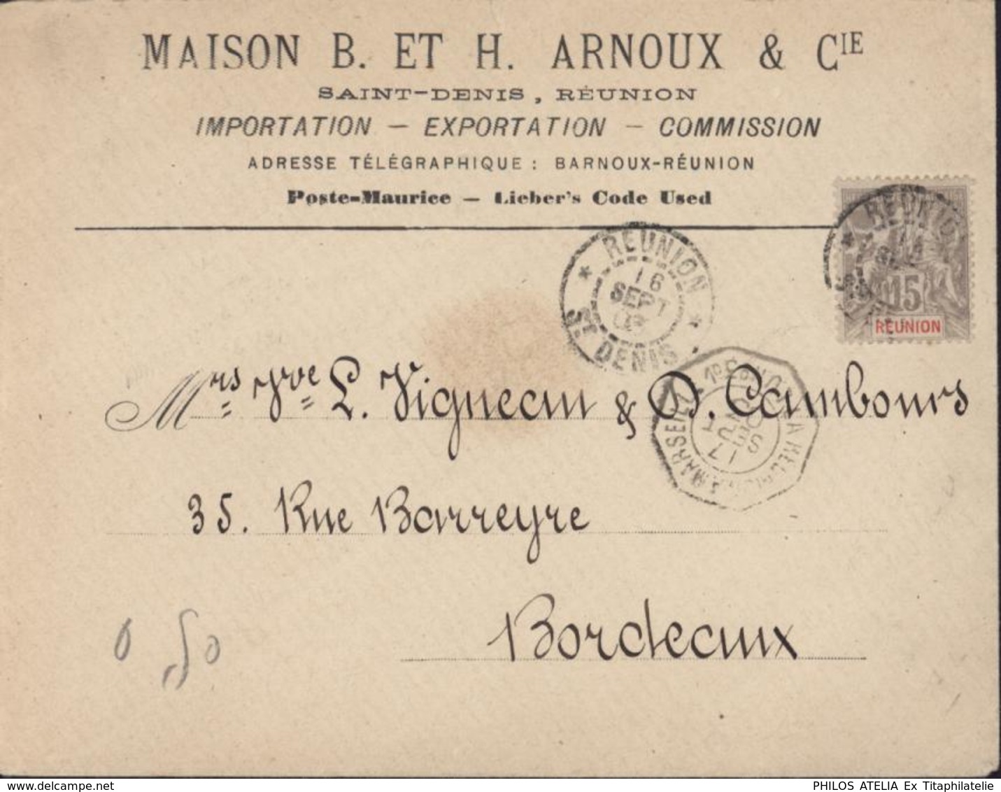 YT Groupe N°48 15c Gris Rouge CAD Réunion St Denis 16 Sept 03 CAD Maritime Octogonal La Réunion à Marseille 10 LU N°3 - Lettres & Documents