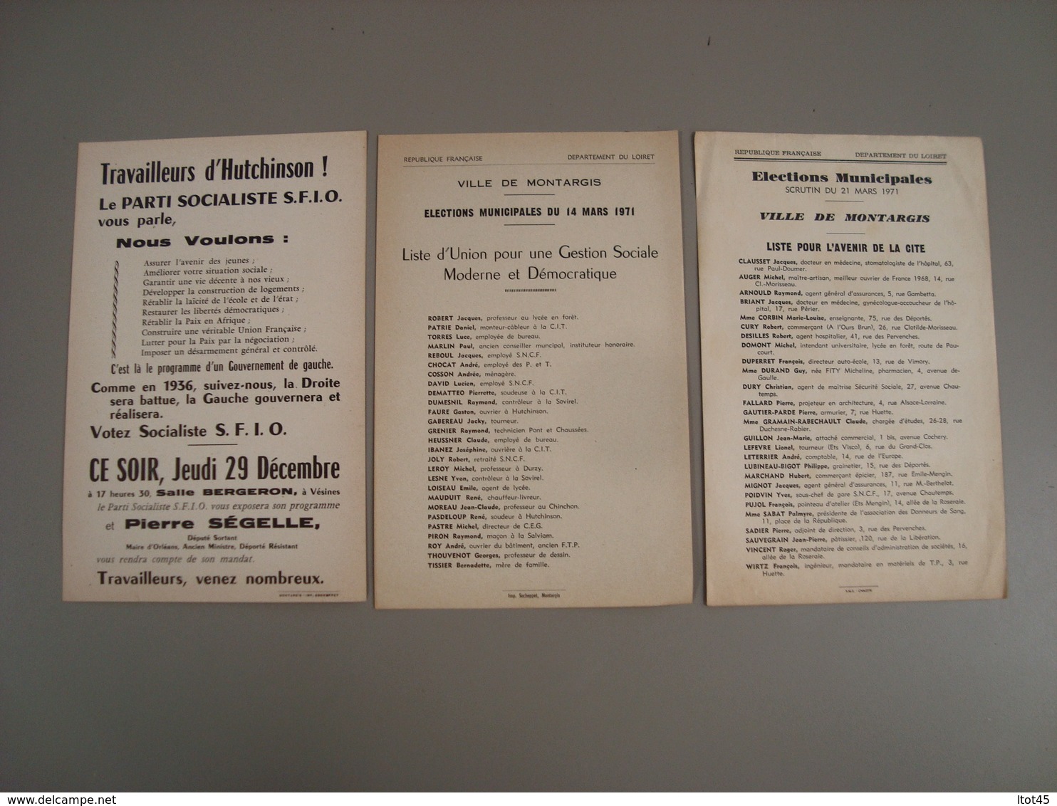 LOT DE 3 DOCUMENTS LISTES POUR ELECTION VILLE DE MONTARGIS 1971 - Historische Dokumente