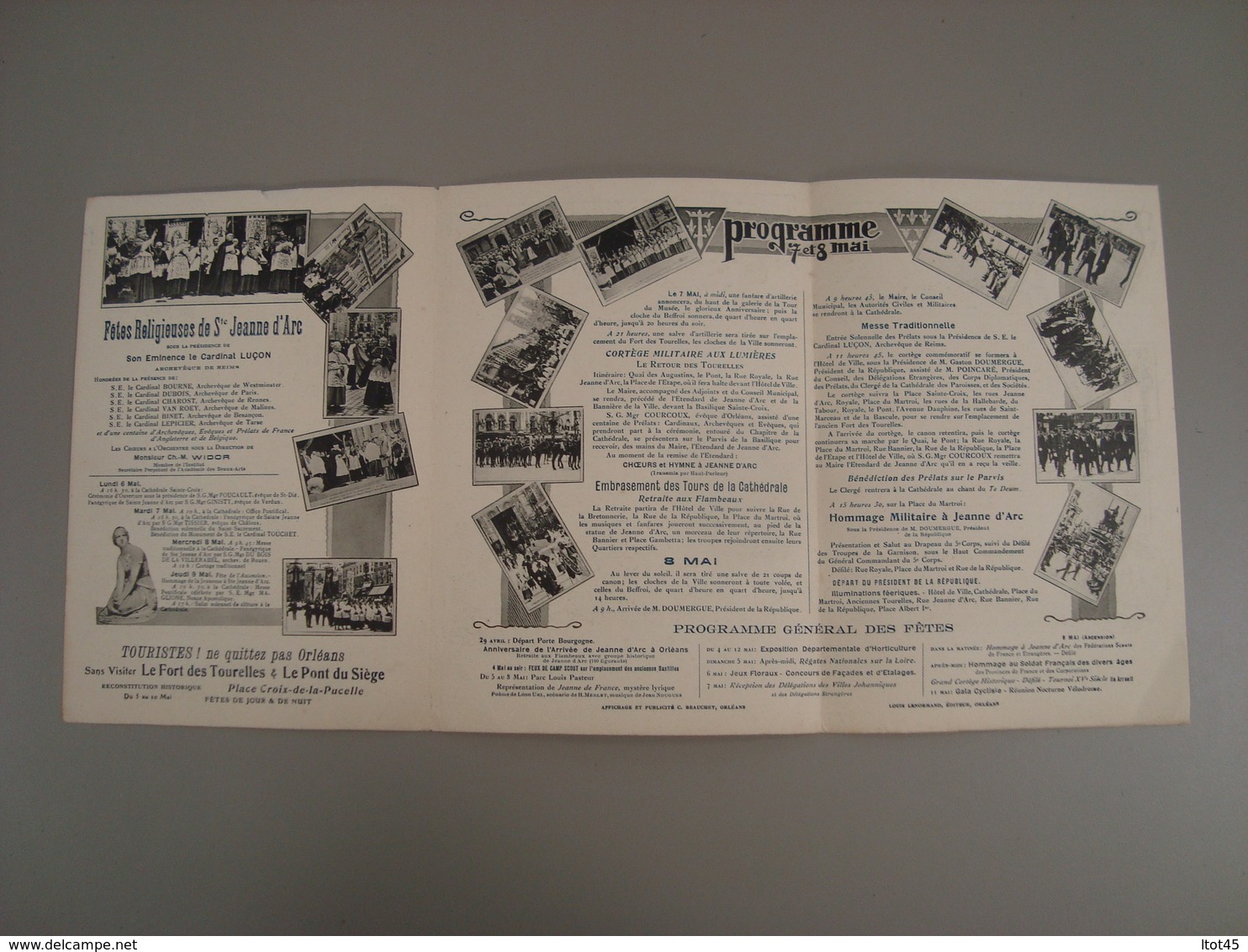 PROGRAMME DES FÊTES DE JEANNE D'ARC 500° ANNIVERSAIRE ORLEANS MAI 1929 - Programmes