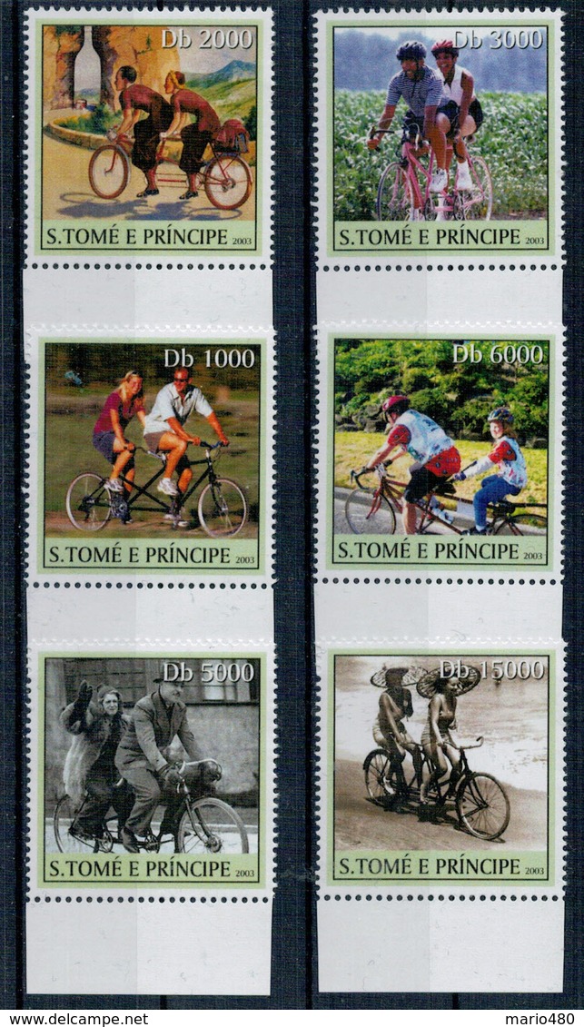 SAO TOME' E  PRINCIPE    TRAMSPORTATION  BICYCLES    ANNO  2003      SET X 6 MNH** - Sao Tomé E Principe