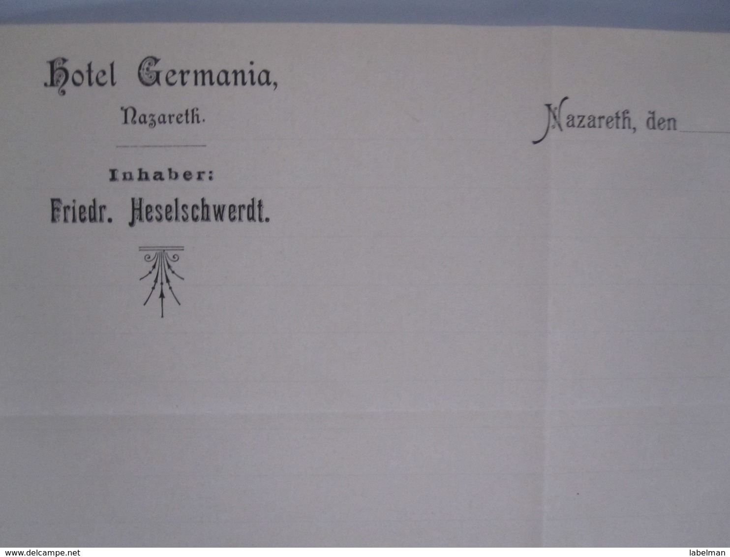 ISRAEL PALESTINE HOTEL GERMANIA GERMAN TEMPLER NAZARETH 1910 PAPER STATIONERY LETTER LOGO DESIGN ORIGINAL - Manuscripts