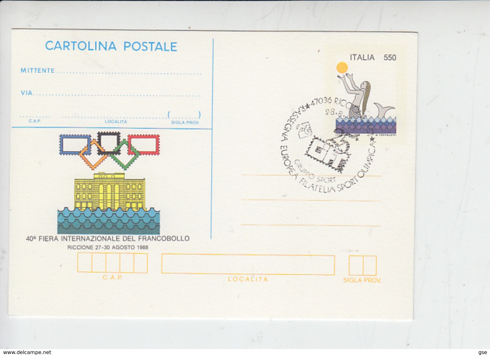 ITALIA  1988 - Intero Postale  "fIera Del Francobollo - Riccione - Interi Postali