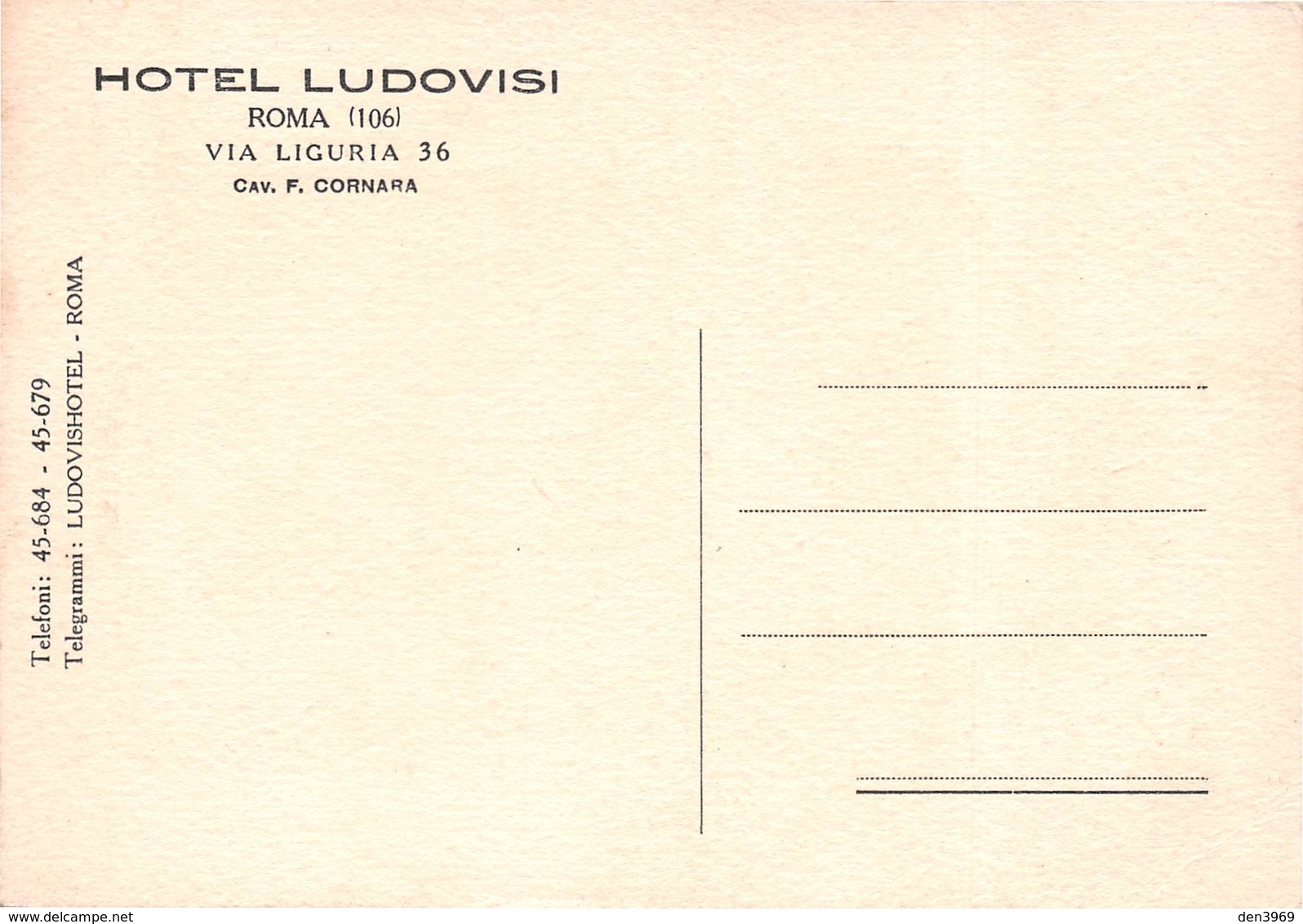 Italie - ROMA - Hotel Ludovisi, Via Liguria 36 - Cav. F. Cornara - Dessin - Cafés, Hôtels & Restaurants