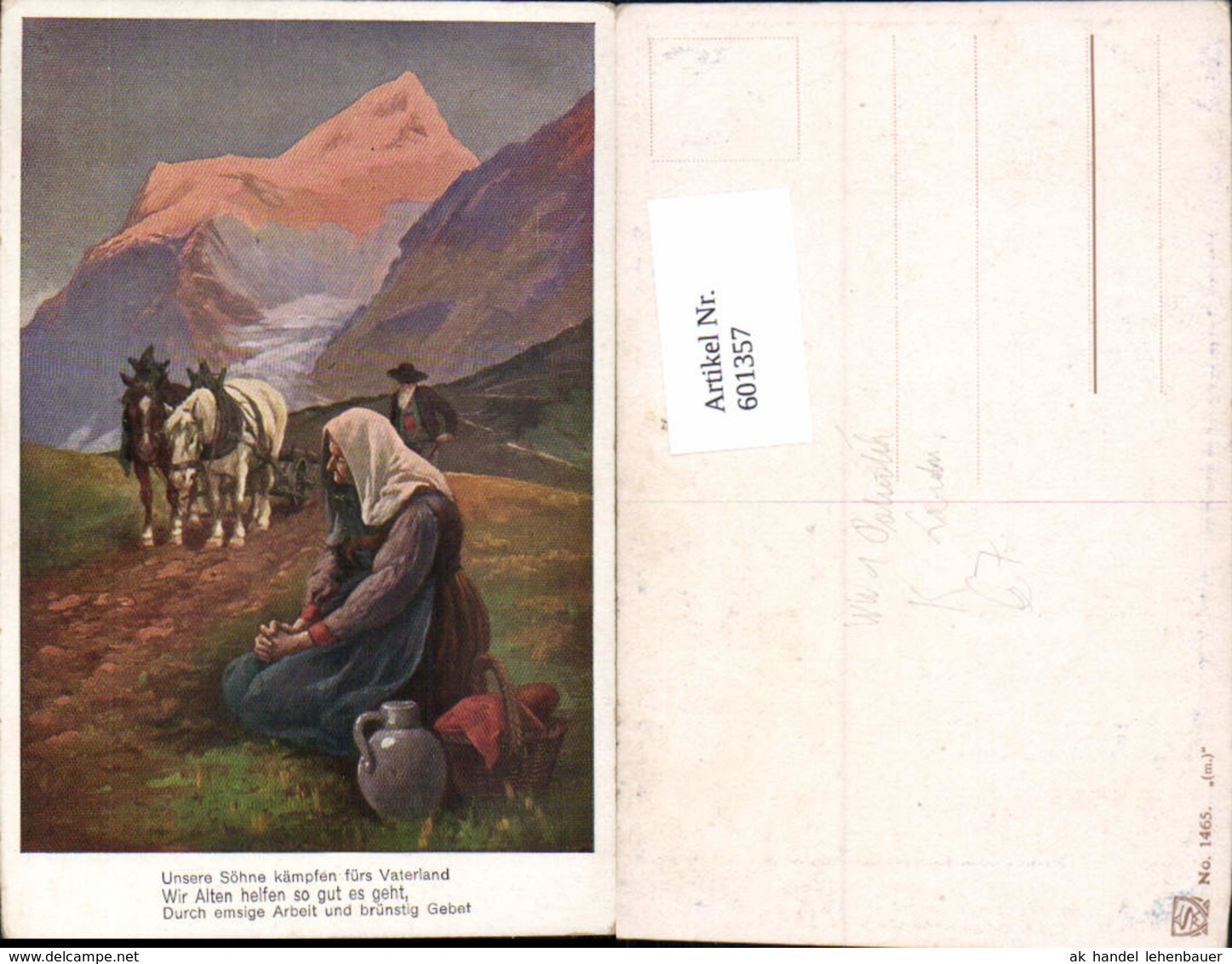 601357,K&uuml;nstler AK Patriotik Tirol Bauern Beten Landwirtschaft Krug Vaterland WK1 WK - Guerra 1914-18