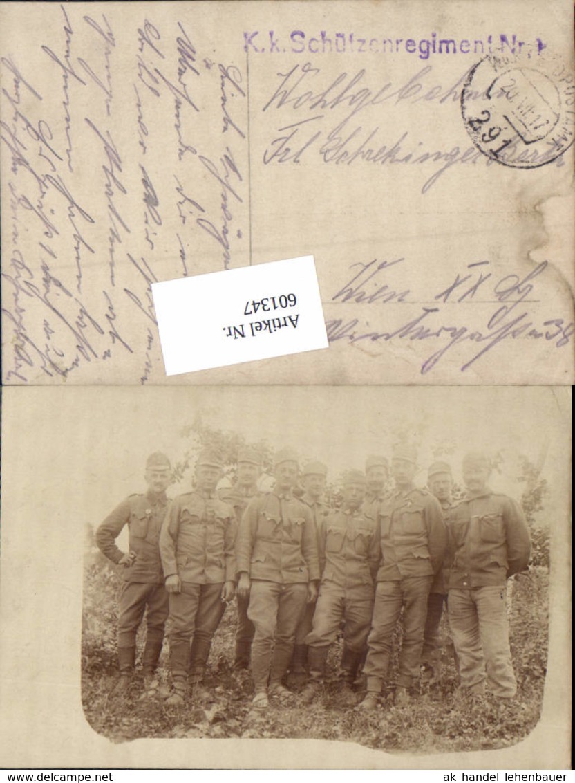601347,Foto-AK K.K. Soldaten Orden Abzeichen Uniform Feldpost 291 Sch&uuml;tzenregiment - Weltkrieg 1914-18
