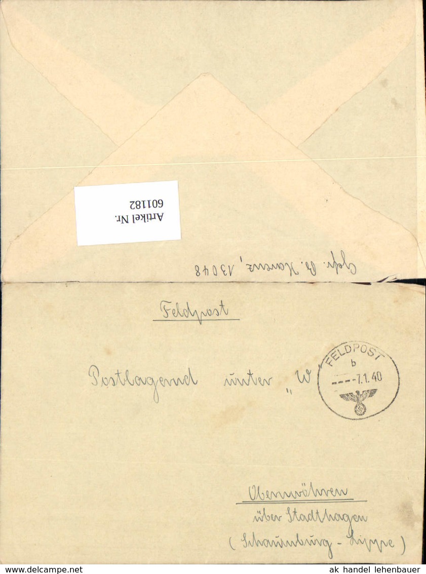 601182,WK 2 Feldpost 1940 N. Obernw&ouml;hren Stadthagen Schaumburg Lippe - 1939-45