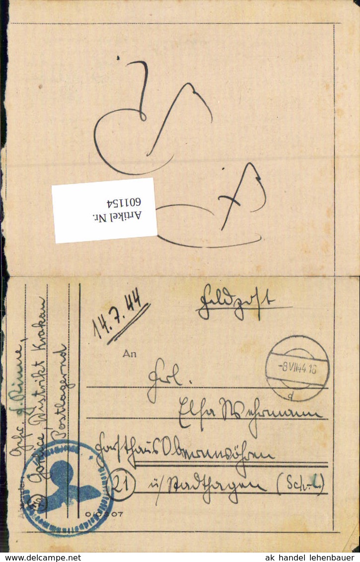 601154,WK 2 Feldpost Klappbar Tarnstempel N. Obernw&ouml;hren Stadthagen Schaumburg Lippe - 1939-45