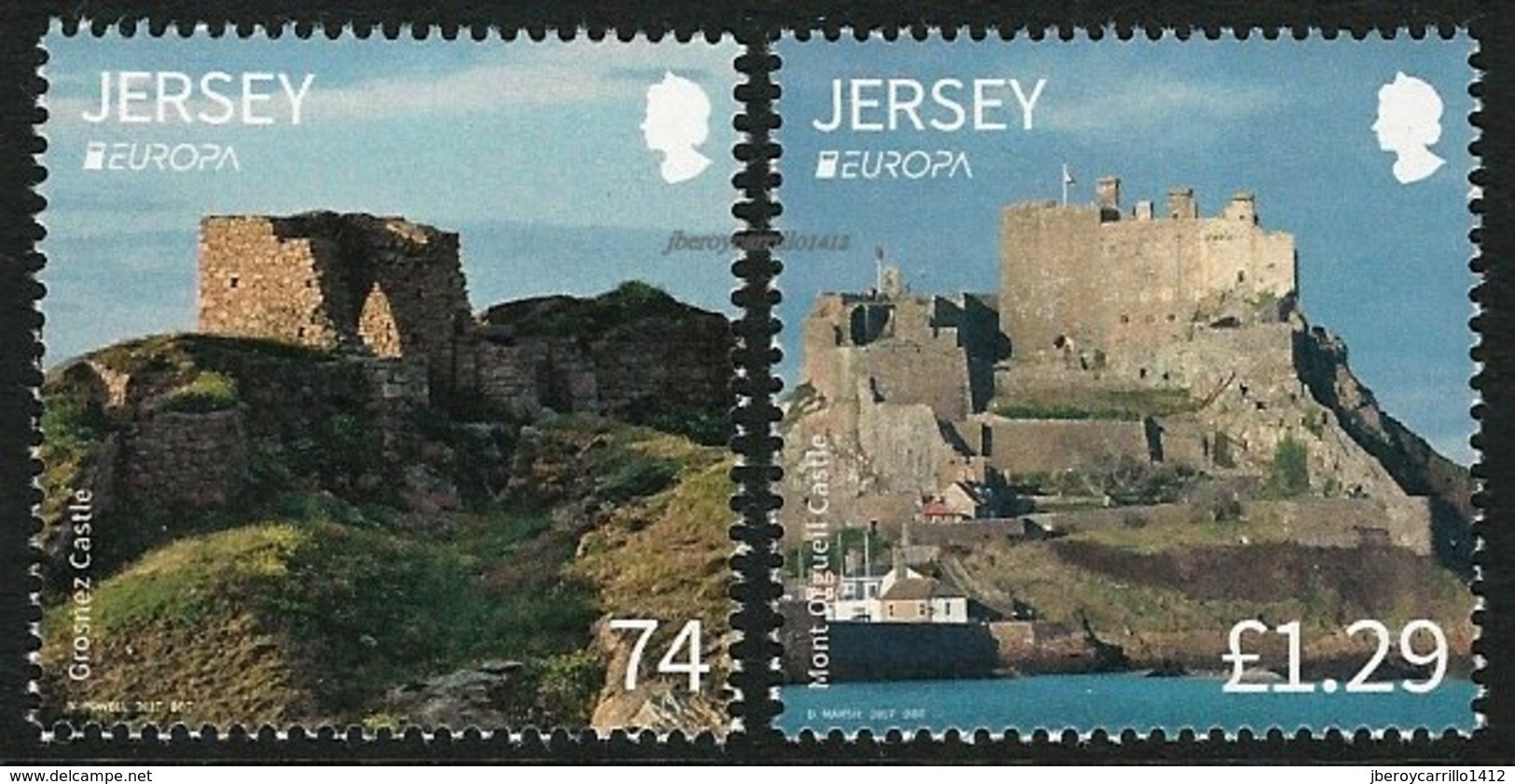 JERSEY - EUROPA-CEPT 2017.-TEMA:"CASTILLOS - CASTLES - CHATEAUX  - SCHLÖSSER".-SERIE De 2 V. Con LOGO EUROPA - 2017