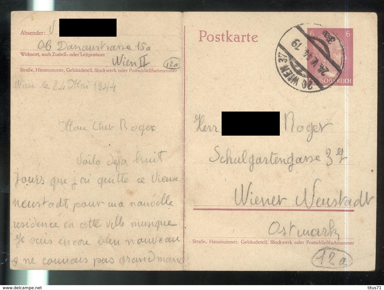 Courrier De STO Français En Allemagne - 24-5-1944 - De Wien ( Vienne ) à Wiener Neustadt ( Mauthausen ) - Documents