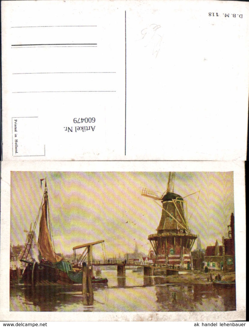 600479,K&uuml;nstler Ak Windm&uuml;hle Segelboot Br&uuml;cke - Windmühlen