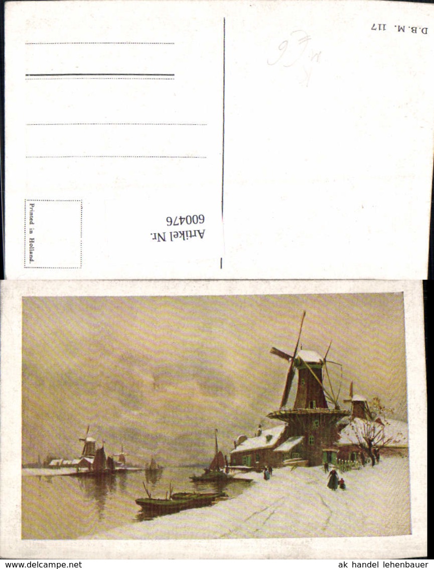 600476,K&uuml;nstler Ak Windm&uuml;hle Winterlandschaft - Windmühlen