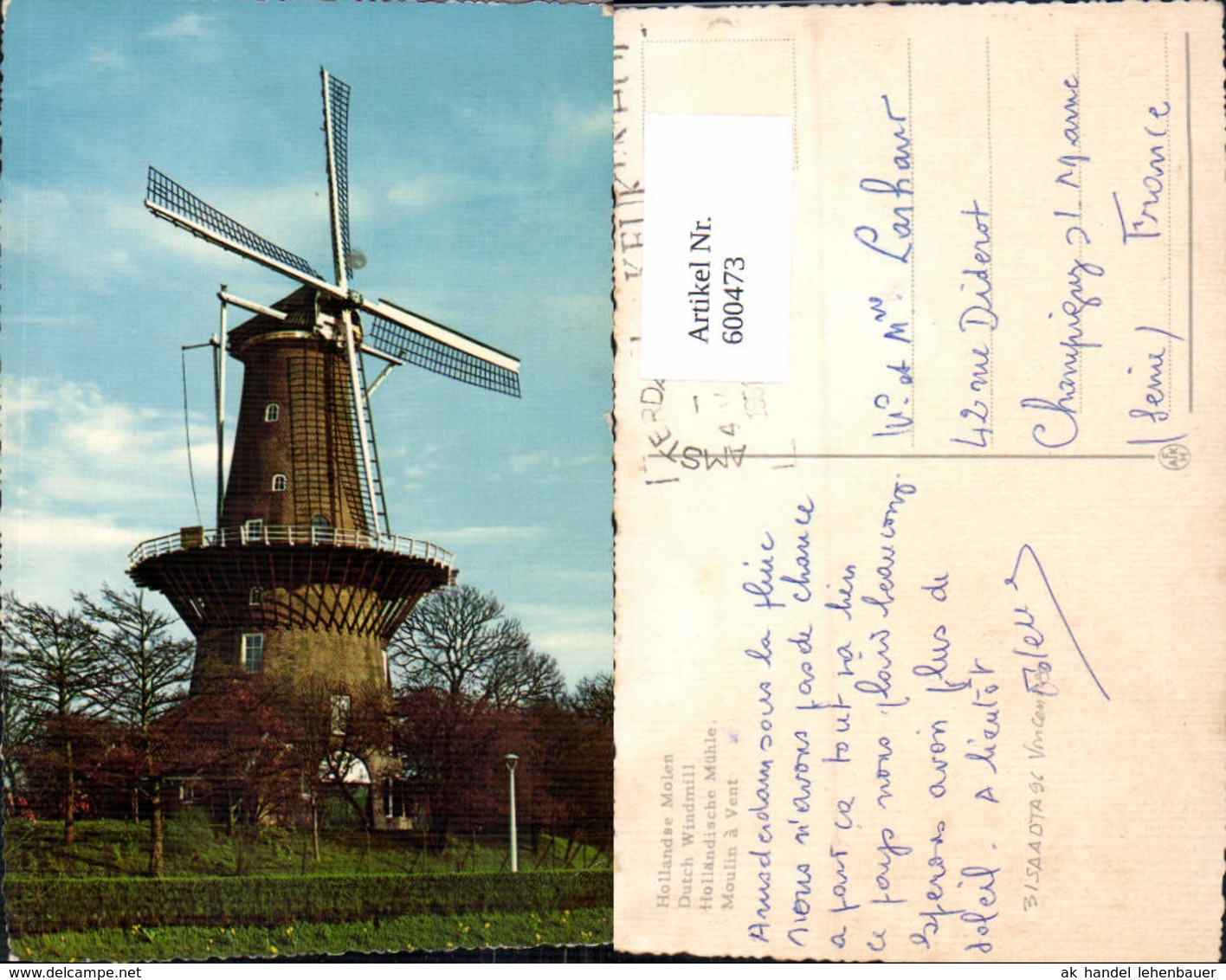 600473,Windm&uuml;hle Hollandse Molen Dutch Windmill Holland - Windmühlen