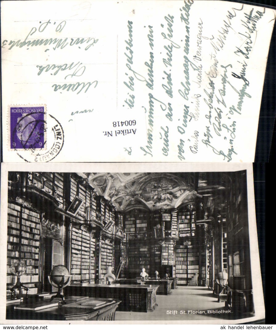 600418,Foto Ak Bibliothek Stift St Florian Globus - Bibliotheken