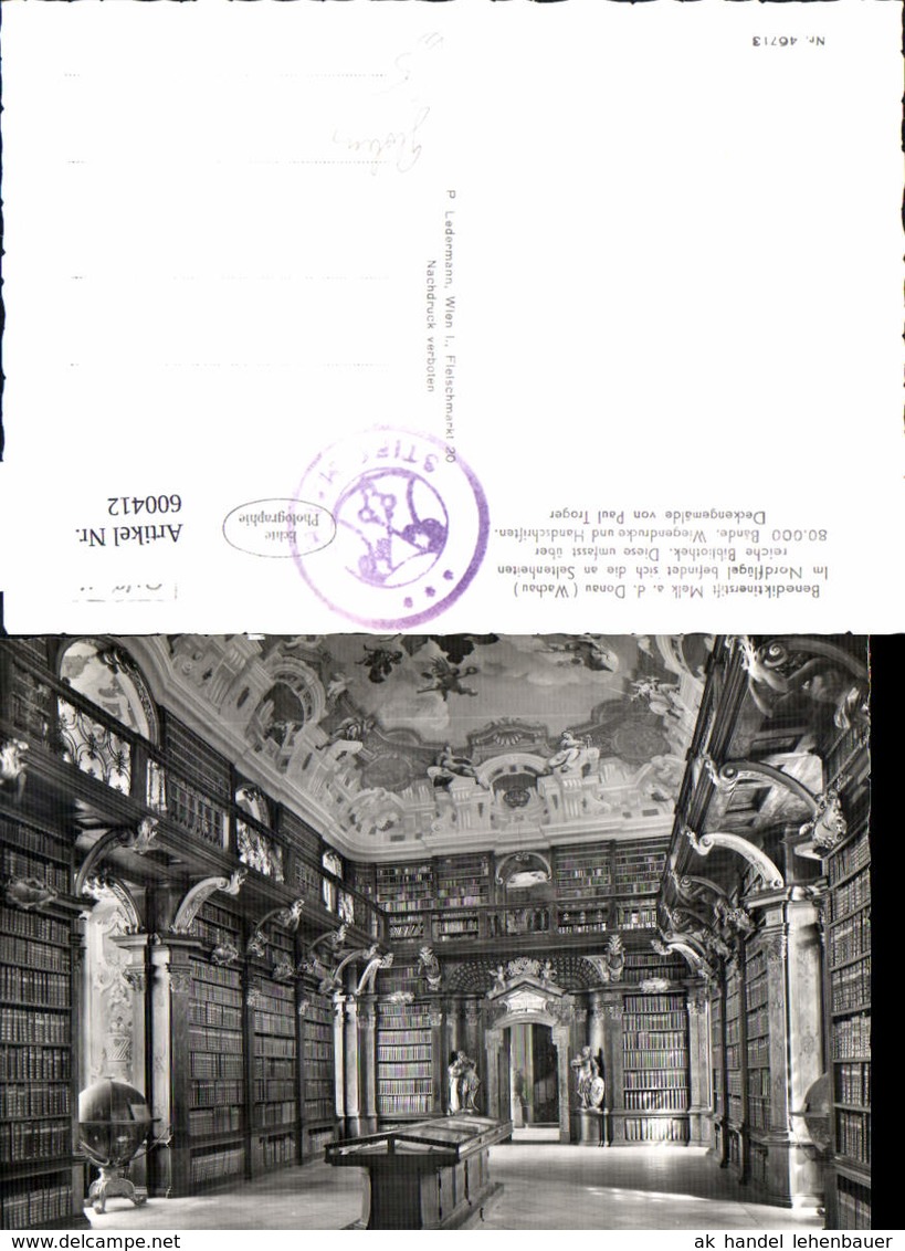 600412,Foto Ak Bibliothek Benediktinerstift Stift Melk Globus - Bibliotheken