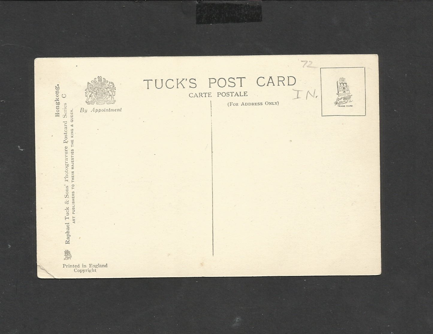 Vintage Tuck Postcard Coolies Carrying Case Hongkong  Unposted - Chine (Hong Kong)