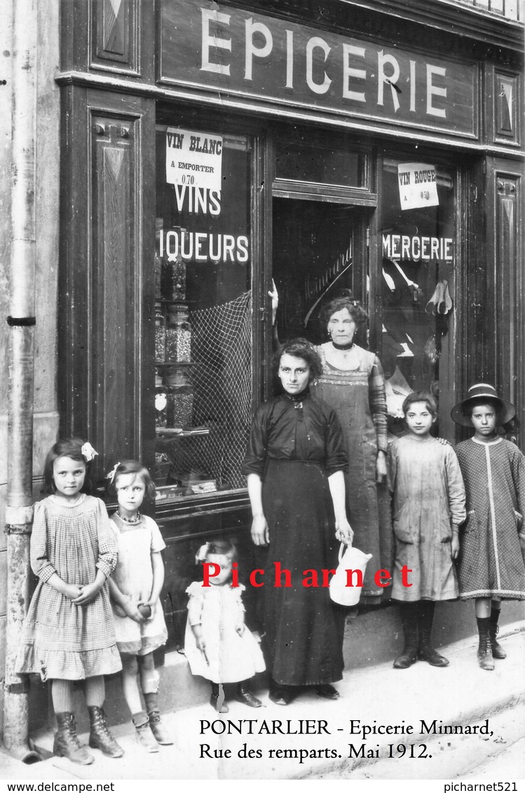 PONTARLIER - L'épicerie MINNARD, Rue Des Remparts - Retirage D'une Photo Prise à Partir D'une Plaque De Verre. Mai 1912. - Magasins