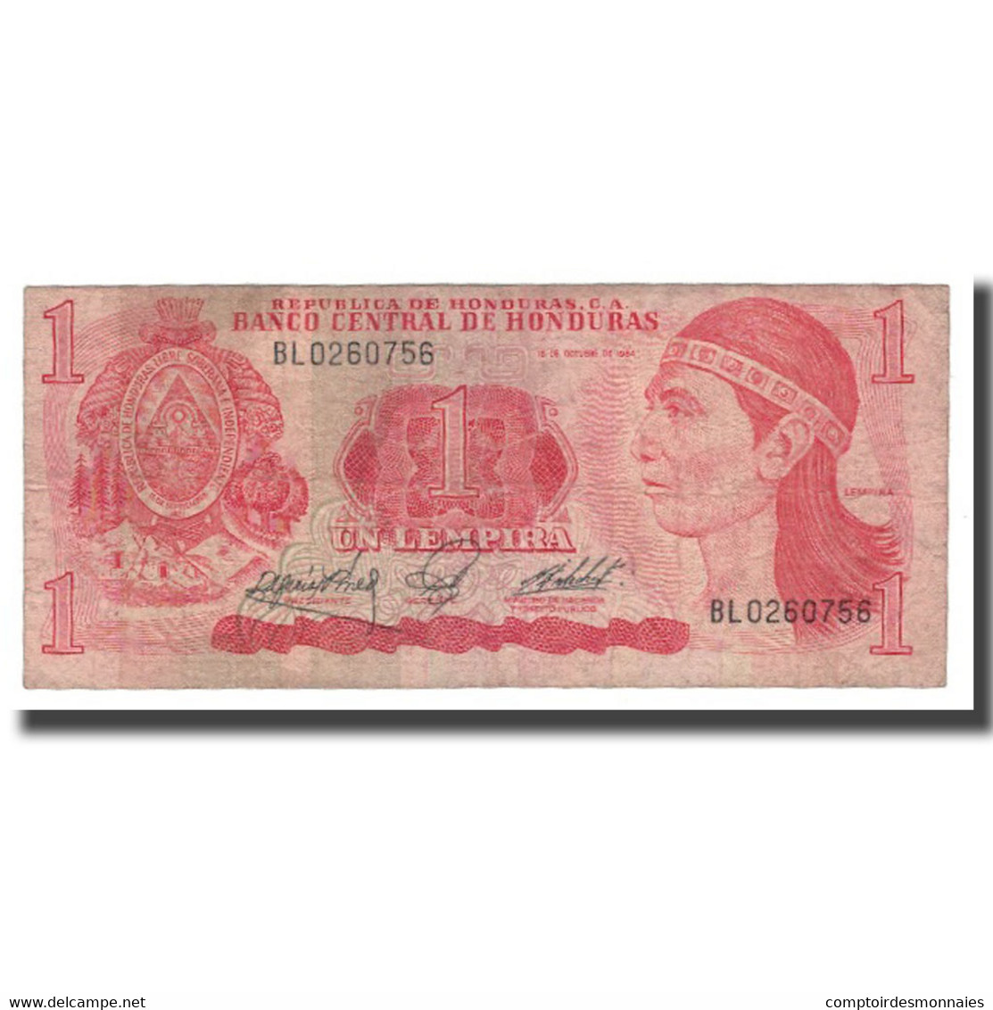 Billet, Honduras, 1 Lempira, 1984, 1984-10-18, KM:68b, TB - Honduras