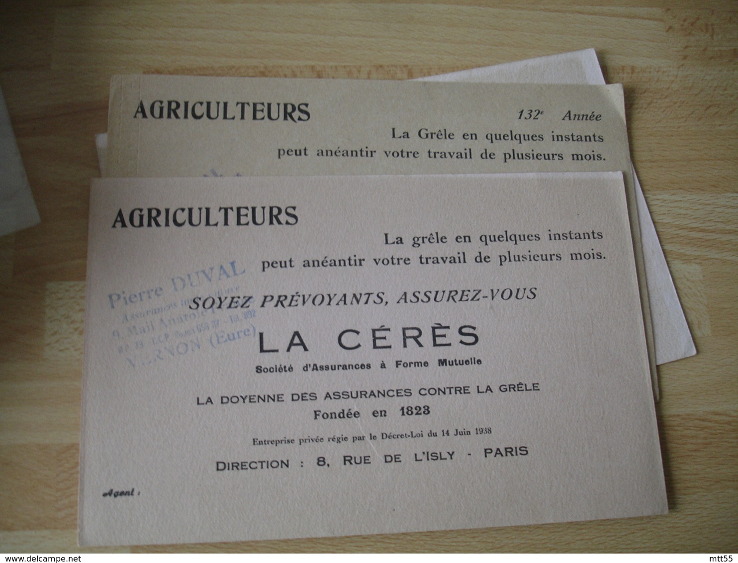 Lot De 3 Ceres Asurance Grele Agriculteur Tampon Duval Vernon Buvard - Bank & Versicherung