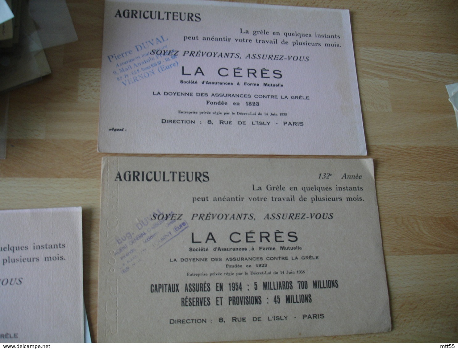 Lot De 3 Ceres Asurance Grele Agriculteur Tampon Duval Vernon Buvard - Bank & Versicherung