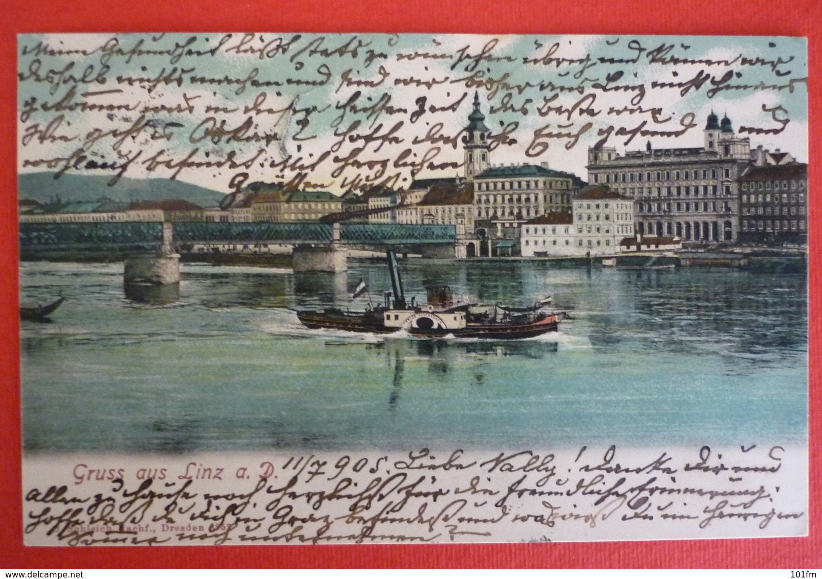 GRUSS AUS LINZ - DONAU DAMPFER ANTON POSCHACHER 1905 - Passagiersschepen