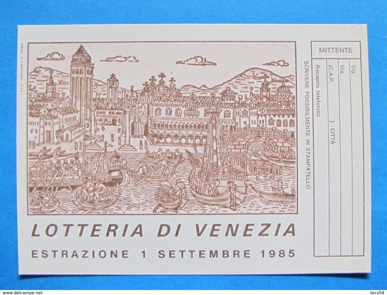 CARTOLINA LOTTERIA NAZIONALE VENEZIA 1985 - Biglietti Della Lotteria