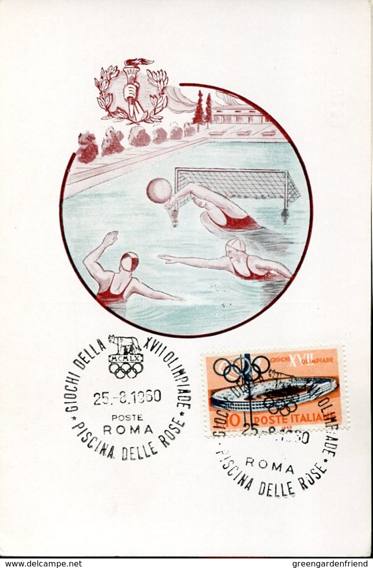 43641 Italia Special Card  And Postmark 1960 Olympiade Roma,  Water Polo,  Beach Volley - Water Polo