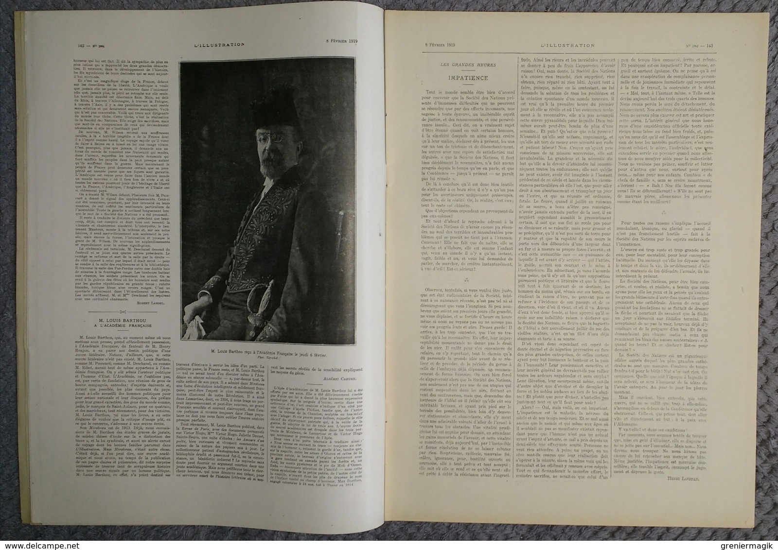 L'Illustration 3962 8 février 1919 Wilson/Faux Rodin/Louis Barthou/Maroc Tafilalet/Le comité des forges/Roosvelt/Lille