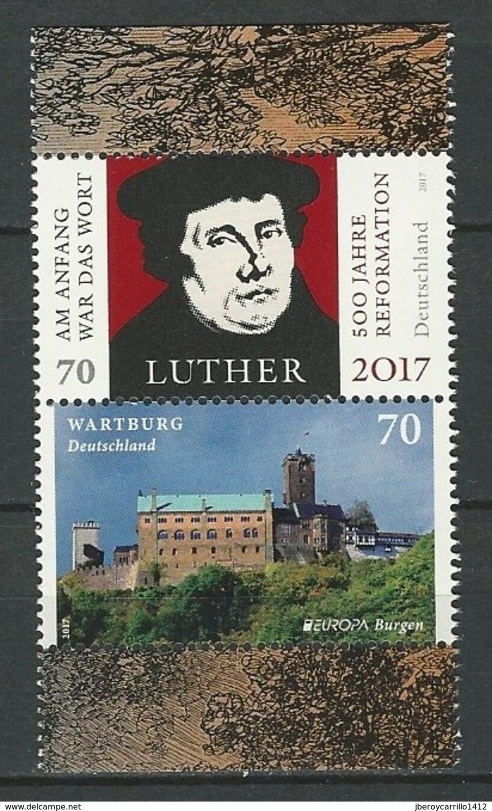 ALEMANIA/ DEUTSCHLAND/ GERMANY - EUROPA-CEPT 2017- "WARTBURG" // 500. AÑOS REFORMA "LUTHER"- SERIE  2v - COMPOSICION A - 2017