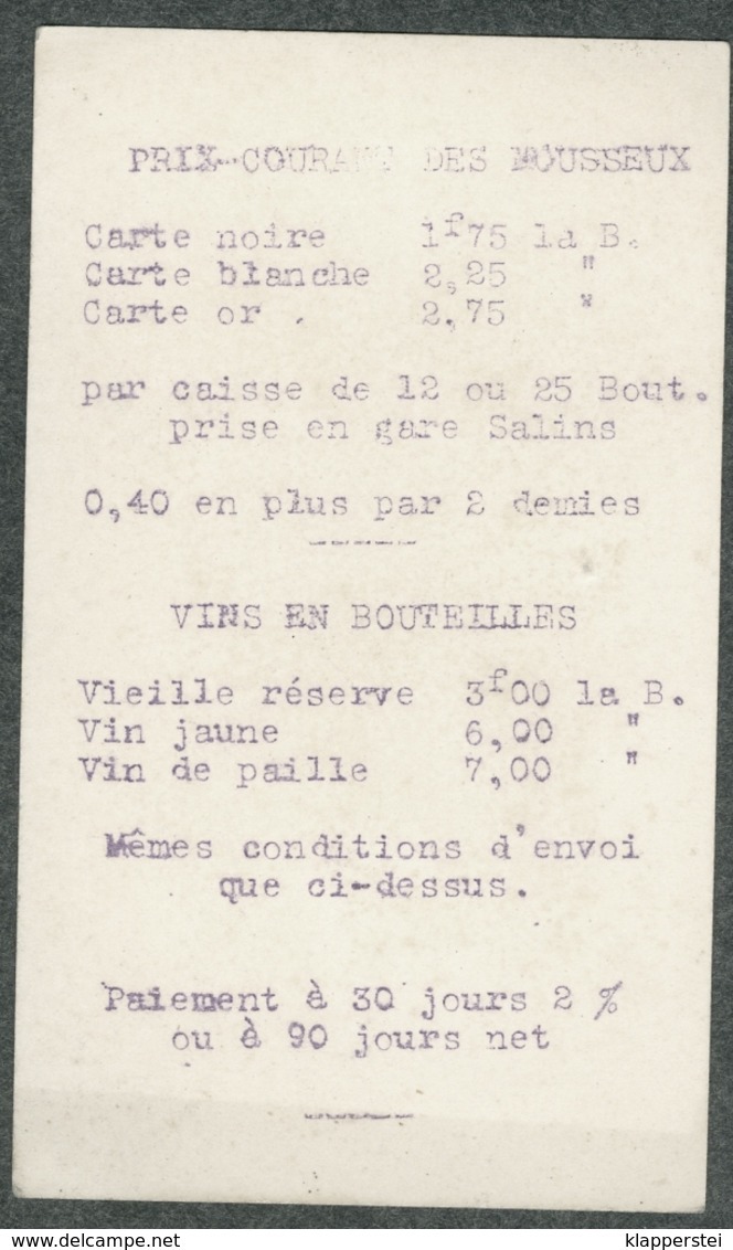 JURA SALINS Carte Visite Facture Publicitaire Vins Mousseux  Maurice Bouvet - Visiting Cards