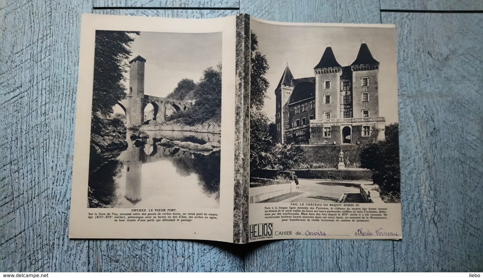 Cahier De Devoirs Hélios 1939 Pau Chateau Orthez Le Vieux Pont - Autres & Non Classés